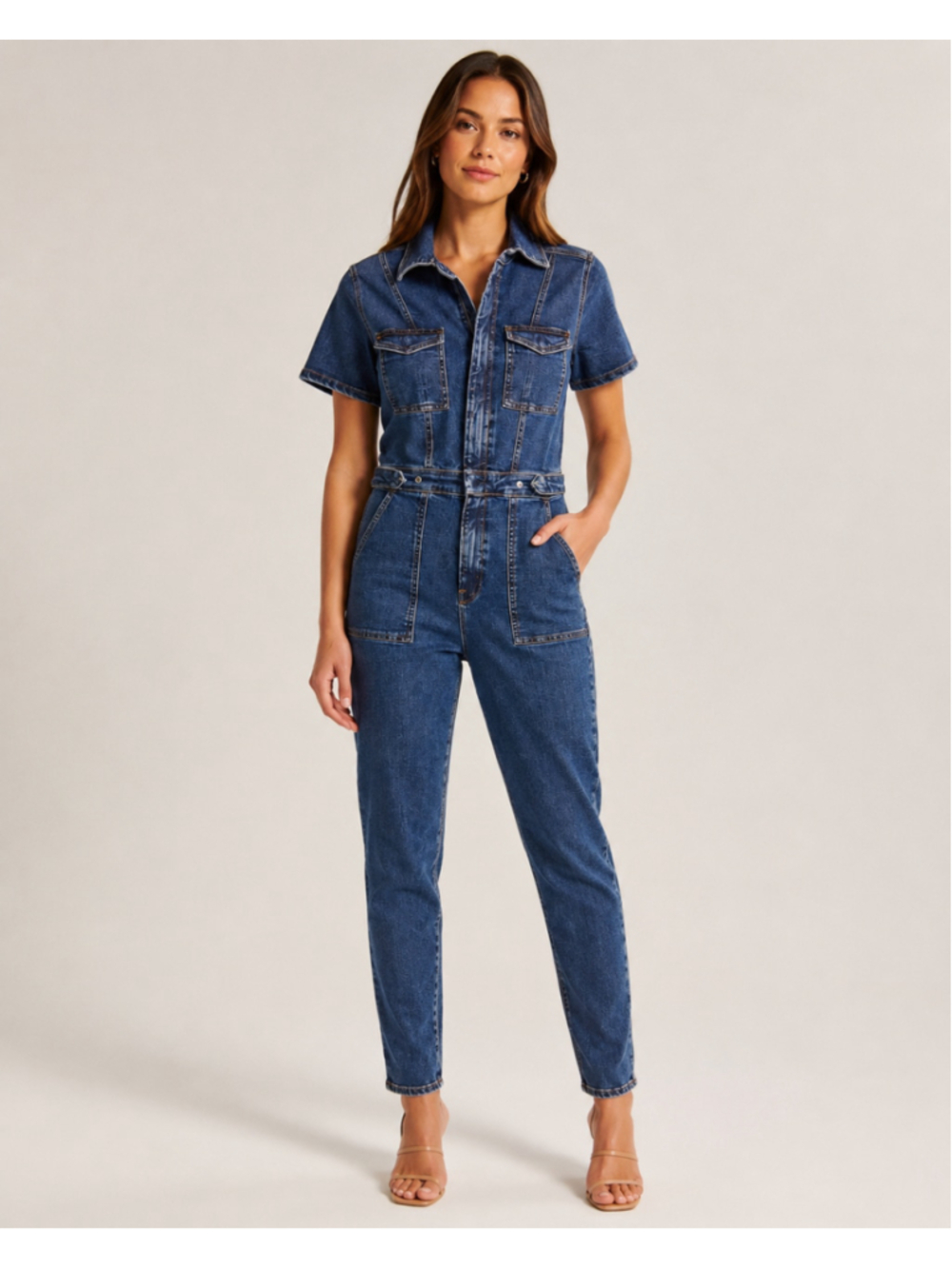 Good American Fit For Success Utility Denim Jumpsuit Blue Size L NWT Revolve